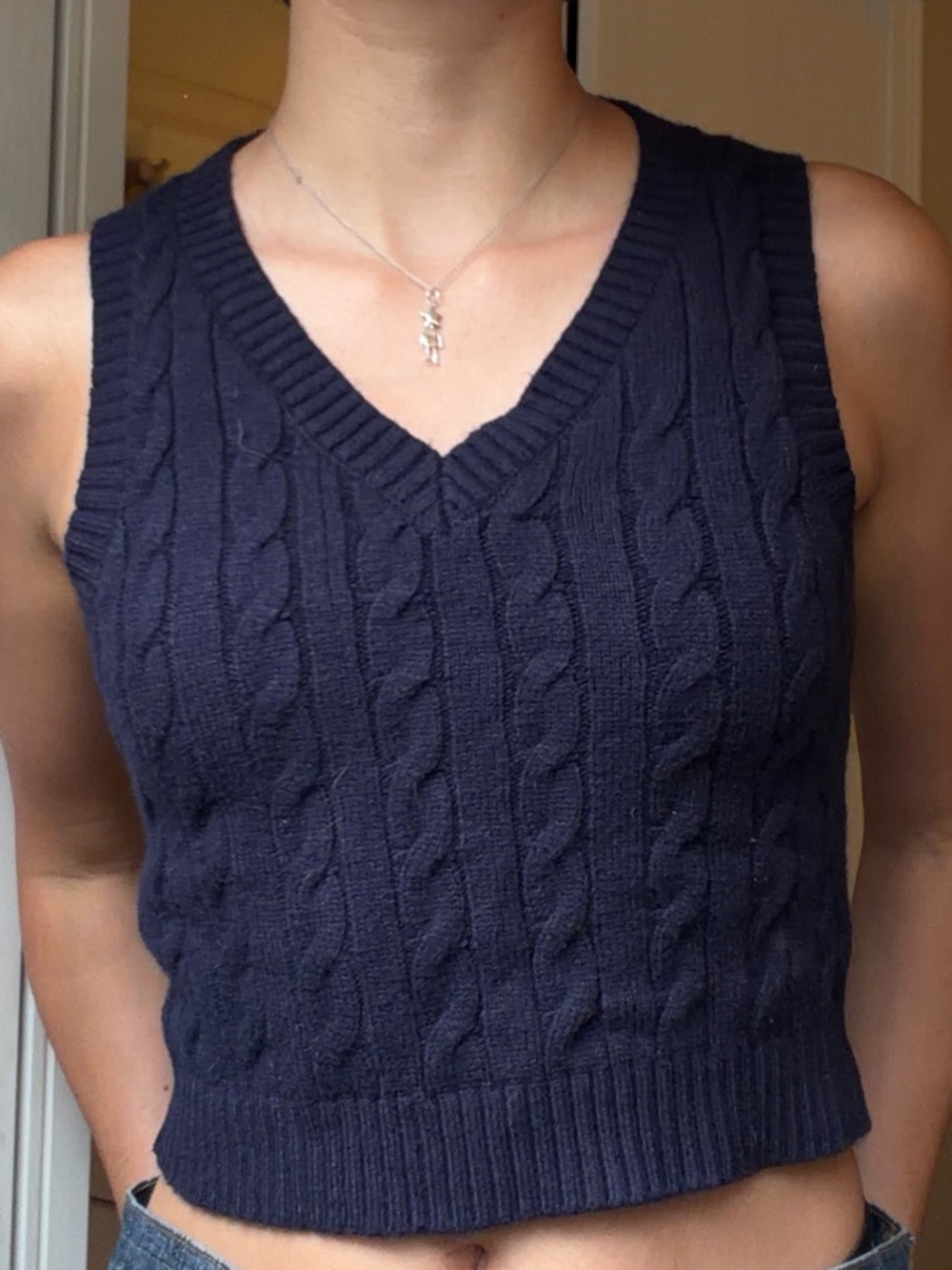 Cable knit Navy Sweater Vest Size S